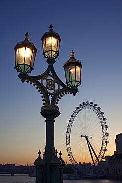 London Eye and River Thames at dawn, London, England, United Kingdom, Europe