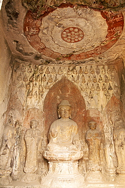 Buddha statue, Binyang Caves, Longmen Buddhist Caves dating from the Tang Dynasty, UNESCO World Heritage Site, Luoyang, Henan Province, China, Asia