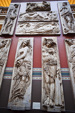 Reliefs of water nymphs from the Fontaine des Innocents in Paris, in the Cast Court, Victoria and Albert Museum, London, England, United Kingdom, Europe