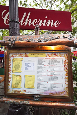 Restaurant menu display, Paris, France, Europe