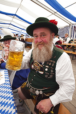 Old man in Bavarian costume, Oktoberfest, Munich, Bavaria, Germany, Europe