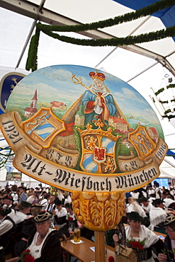 Traditional town banner, Oktoberfest, Munich, Bavaria, Germany, Europe