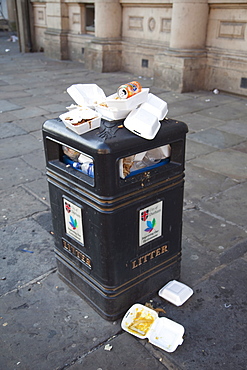 Overflowing rubbish bin, Durham, England, United Kingdom, Europe