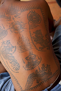 Man's tatooed back, Bangkok, Thailand, Southeast Asia, Asia