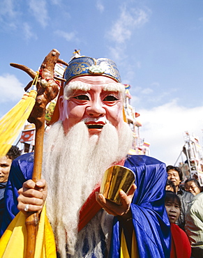 Chinese Lucky God mask of the god of longevity, Shanghai, China, Asia