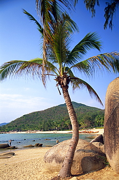 Beach scene at Tianya-Haijiao Tourist Zone, Sanya, Hainan Island, China, Asia