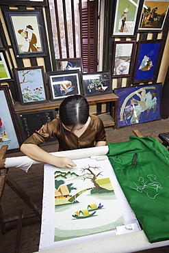 Silk embroidery at the Handicraft Workshop, Hoi An, Vietnam, Indochina, Southeast Asia, Asia