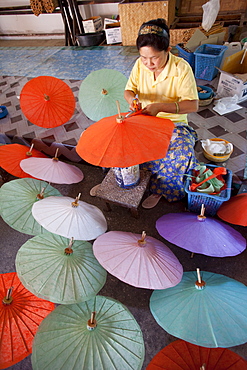 Umbrella making at Umbrella Village, Borsang, Chiang Mai, Thailand, Southeast Asia, Asia