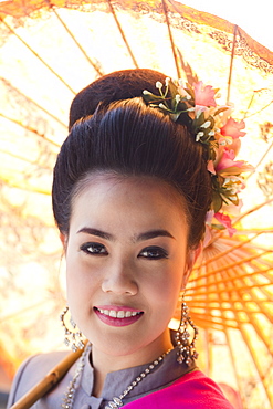 Beauty Queen in traditional Thai costume, Chiang Mai Flower Festival, Chiang Mai, Thailand, Southeast Asia, Asia