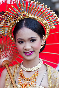 Portrait of a girl in traditional Thai dress, Chiang Mai Flower Festival, Chiangmai, Thailand, Southeast Asia, Asia