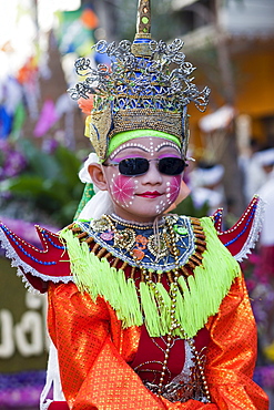 Portrait of boy in braditional Thai costume, Chiang Mai Flower Festival Chiang Mai, Thailand, Southeast Asia, Asia