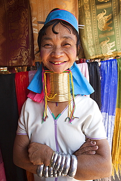 Long neck woman of the Long Neck Karen hilltribe from the Golden Triangle, Chiang Mai, Thailand, Southeast Asia, Asia