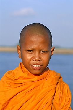 Portrait of a novice monk, Phnom Penh, Cambodia, Indochina, Southeast Asia, Asia