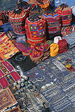 Display of local crafts and jewellery, Anjuna Market, Goa, India, Asia