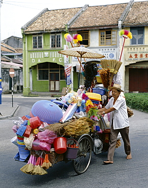 Street vendor selling household items, Penang, Malaysia, Southeast Asia, Asia