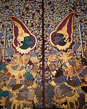 Garudas on decorated door, Wat Phra Kaeo, Grand Palace, Bangkok, Thailand, Southeast Asia, Asia