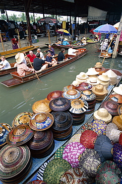 Tourists on canal boat tour, Floating market at Damnoen Saduak, Bangkok, Thailand, Southeast Asia, Asia