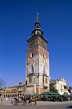 Clock tower, Main Market Square, UNESCO World Heritage Site, Cracow (Krakow), Poland, Europe