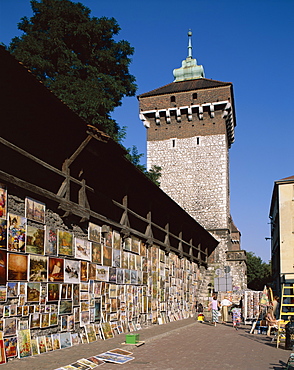 Art for sale, The Florian Gate, Cracow (Krakow), Poland, Europe