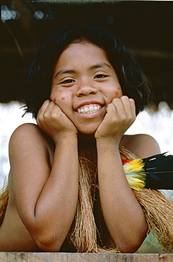 Portrait of a young Yagua Indian girl, Iquitos, Amazon, Peru, South America