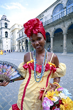 Woman dressed in traditional costume, Havana (Habana), Cuba, West Indies, Central Americva