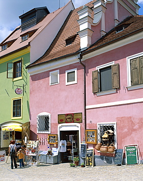 Colourful store, The Old Town, Cesky Krumlov, UNESCO World Heritage Site, South Bohemia, Czech Republic, Europe