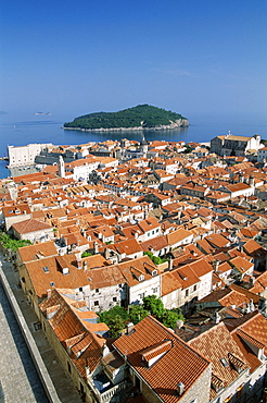 Rooftops of the Old City, UNESCO World Heritage Site, and Island of Lokrum, Dubrovnik, Dalmatian Coast, Croatia, Europe