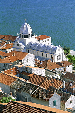 City skyline and rooftops including Cathedral of St. James, UNESCO World Heritage Site, Sibenik, Dalmatian Coast, Croatia, Europe