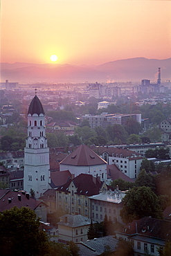 City skyline at sunrise, Ljubljana, Slovenia, Europe