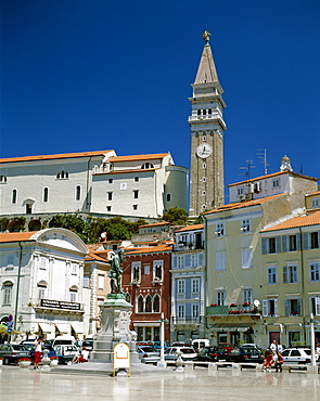 Town Square and Clock Tower, Piran, Primorska Region, Slovenia, Europe