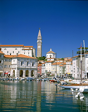 Town view and harbour, Piran, Primorska Region, Slovenia, Europe