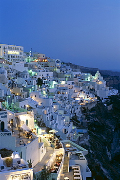 Thira (Fira) at night, Santorini, Cyclades Islands, Greek Islands, Greece, Europe