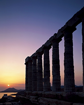 Temple of Poseidon at sunset, Cape Sounion, Greece, Europe