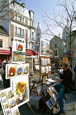 Artists with paintings for sale, Place du Tertre, Montmartre, Paris, France, Europe