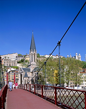 City skyline with Pont Bonaparte over the Soane River, Lyons, Rhone Valley, France, Europe