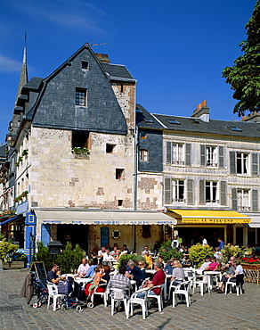 Outdoor cafes, Honfleur, Normandy, France, Europe