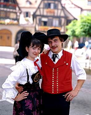 Couple dressed in regional costume, Alsace, France, Europe