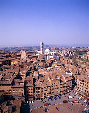 Piazza del Campo viewed from Torre del Mangia, Siena, UNESCO World Heritage Site, Tuscany (Toscana), Italy, Europe