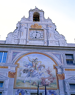 Building facade and frescoes, Palazzo San Giorgio, Genoa (Genova), Liguria, Italy, Europe