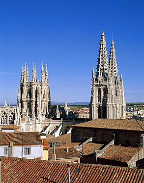 Grey spires, Burgos Cathedral, UNESCO World Heritage Site, Burgos, Castilla y Leon, Spain, Europe