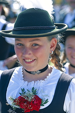 Girl in Bavarian costume, Bavarian Festival, Rosenheim, Bavaria, Germany, Europe