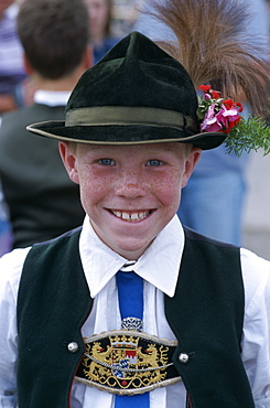 Boy in Bavarian costume, Bavarian Festival, Rosenheim, Bavaria, Germany, Europe