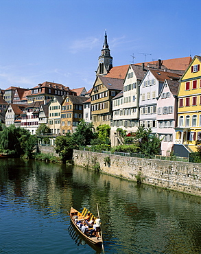 Town view and Neckar River, Tubingen, Baden-Wurttemberg, Germany, Europe