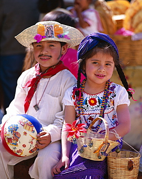 Girl and boy dressed in Mexican costume, Oaxaca, Mexico, North America