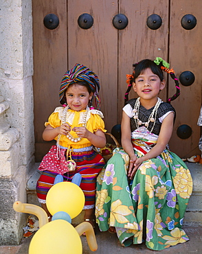 Girls dressed in Mexican costume, Oaxaca, Mexico, North America