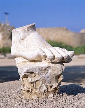 Foot fragment from a statue in the Crusader city ruins, Caesarea, Israel, Middle East