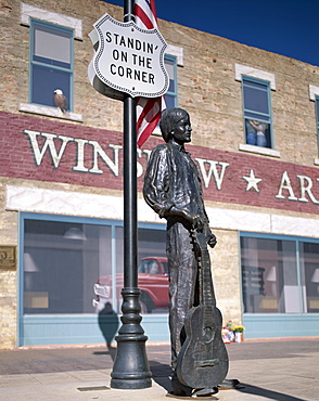 Statue by Ron Adamson titled Standin on the Corner, Route 66, Winslow, Arizona, United States of America, North America