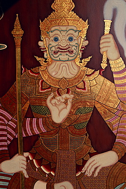 Detail of murals depicting scenes from the Ramakian, Wat Phra Kaew, Bangkok, Thailand, Southeast Asia, Asia