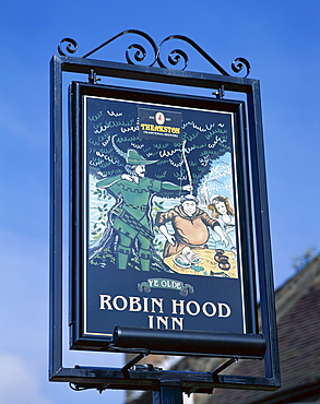 Robin Hood Inn sign, Nottingham, Nottinghamshire, England, United Kingdom, Europe