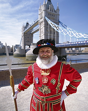 Beefeater at Tower Bridge, London, England, United Kingdom, Europe